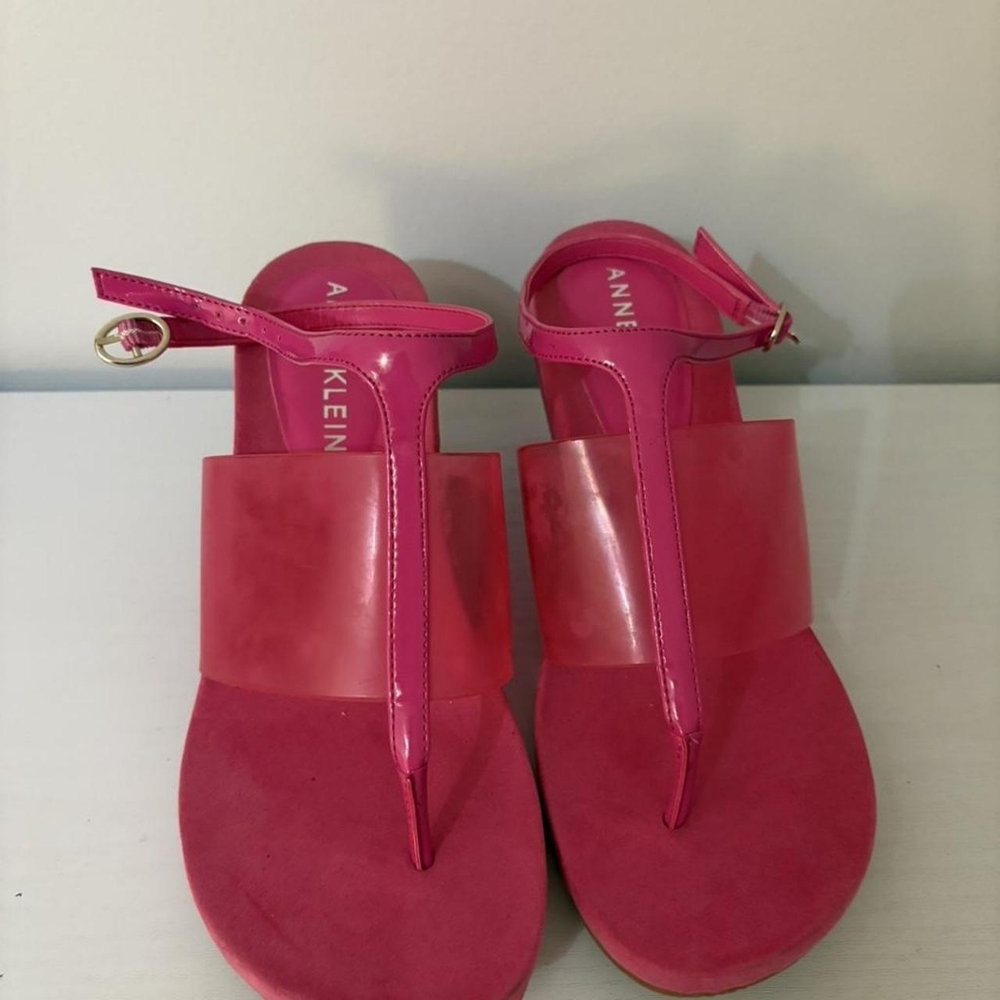 Anne Klein Hot Pink Ankle Buckle Wedge Sandals